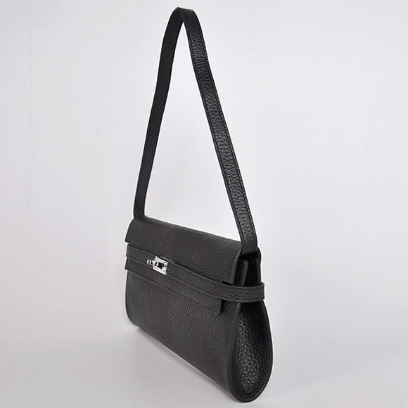 AAA Hermes Kelly 26CM Shoulder Bag Clemence Black 60699 On Sale
